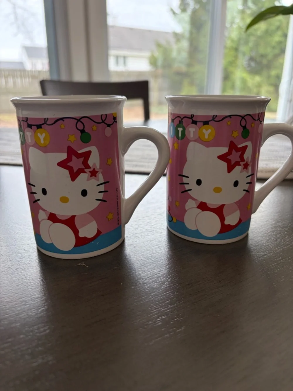 Sanrio Hello Kitty Pink and Red Ceramic Mug with Star Accent Set Of 2